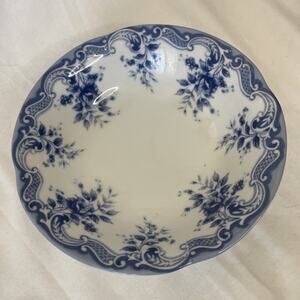 1940s Hoya China 7.5” Soup Bowl Blue Flowers Japan Porcelain Floral